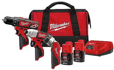 סט 3 כלים MILWAUKEE 12V דגם BPP3A בתיק עם 2 סוללות 2A