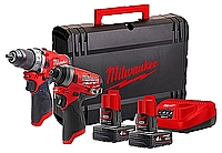 סט MILWAUKEE FUEL 12V דגם FPP2A אימפקט + מברגה במזוודה עם 2 סוללות 4A